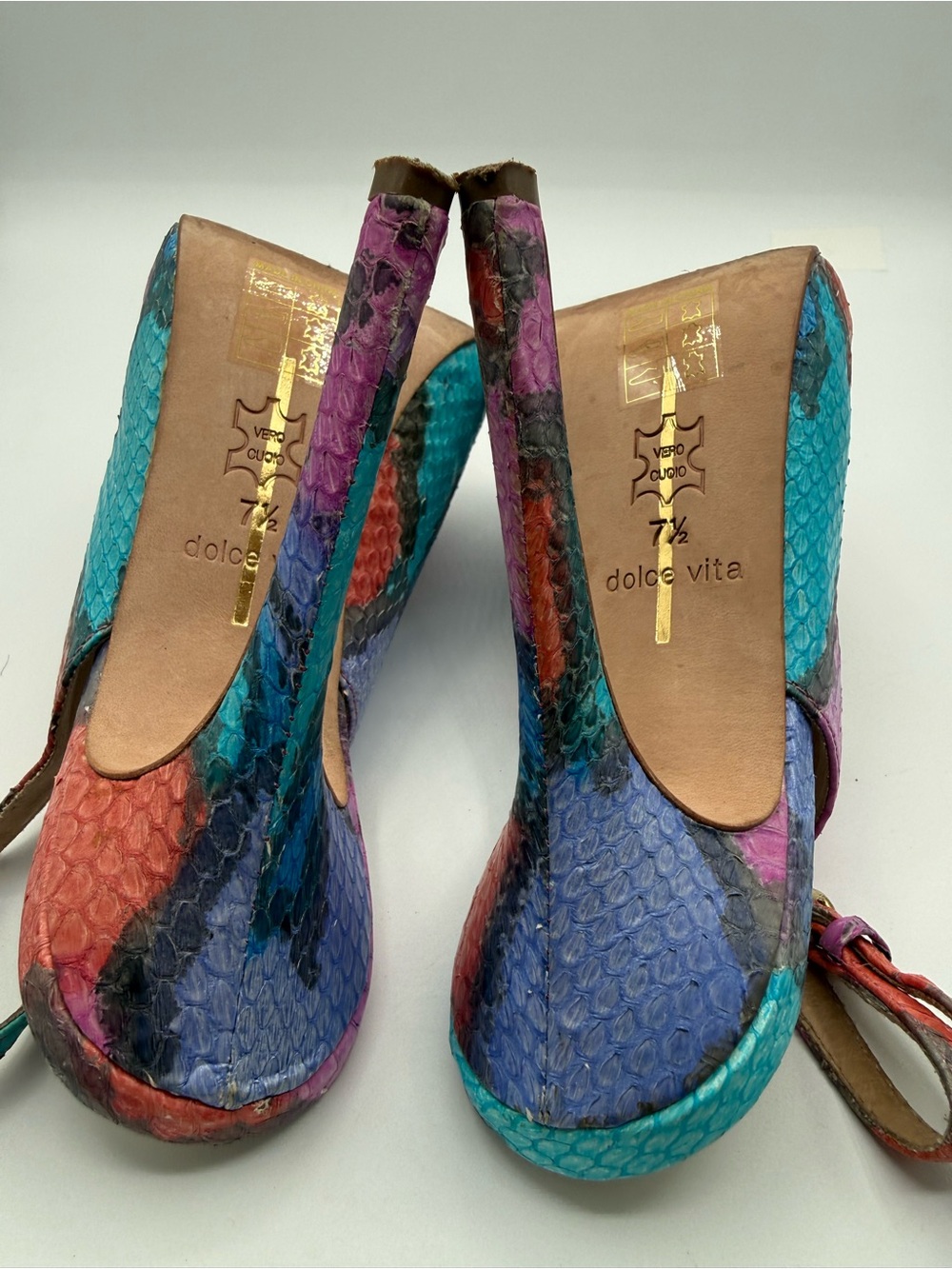 Dolce Vita Multicolor Snakeskin Slingback Heels | Pointed Toe Statement Stiletto - Picture 8 of 17